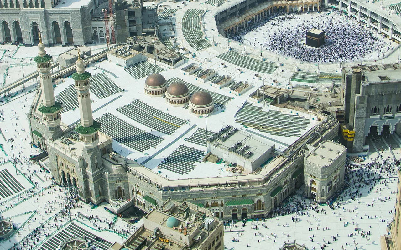 Pilgrims performing Tawaf around the Holy Kaaba in Masjid al-Haram